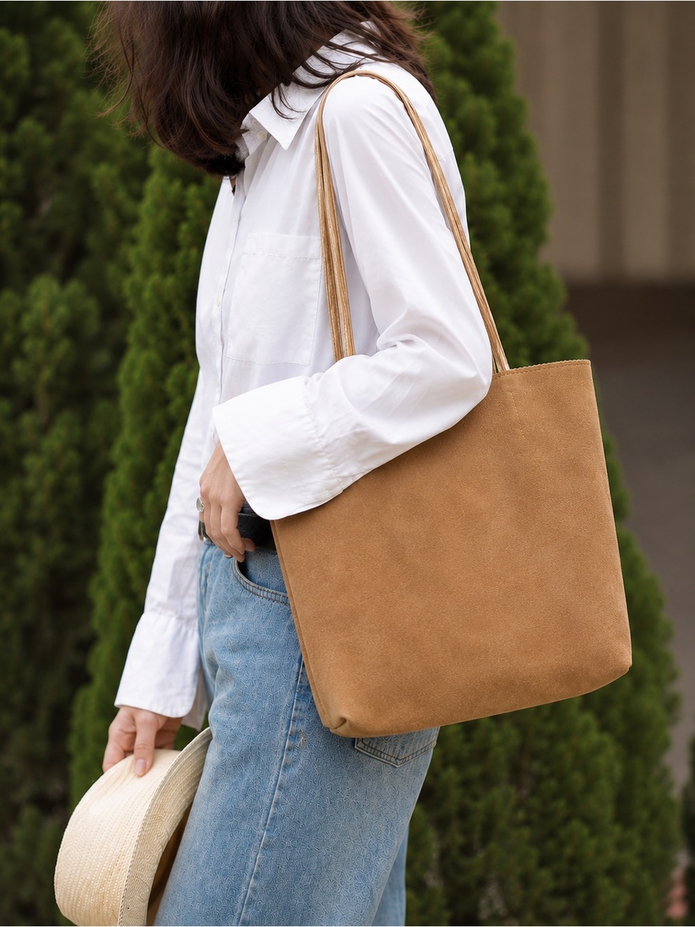 NWT Latico Tan Suede Leather Bucket Tote Bag Copper Straps